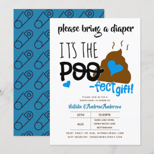 Invitación Niños DIAPER Fiesta Blue POOP Emoji