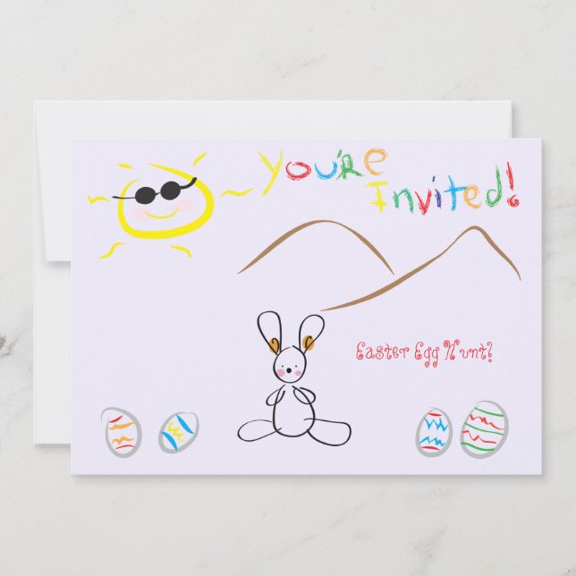 Invitación Niños dibujando caza de huevos de Pascua (Anverso)