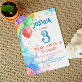 Invitación Niños dibujando globos y fiesta de cumpleaños arco