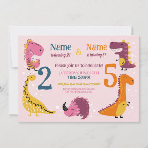 Invitación Niños Dino Chicas de cumpleaños rosan cualquier Fi