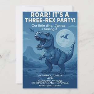 Invitación Niños Dino-mite tercer cumpleaños - Fiesta de tres