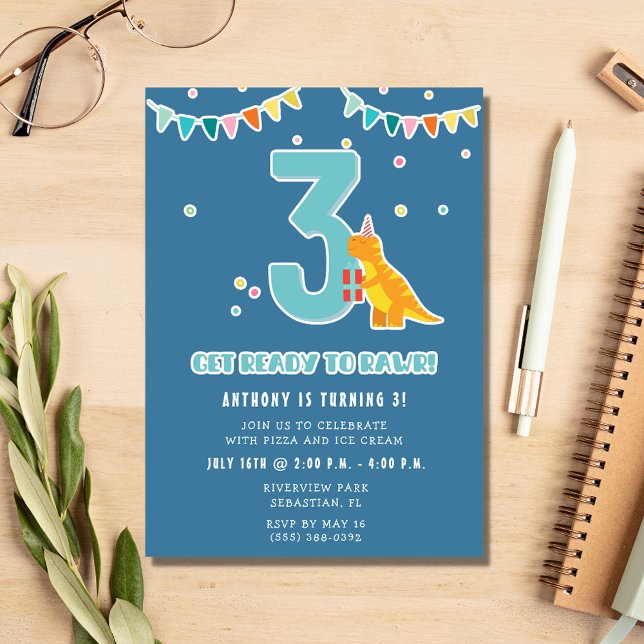 Invitación Niños Dinosaurio 3.ᵉʳ Fiesta de cumpleaños (Subido por el creador)