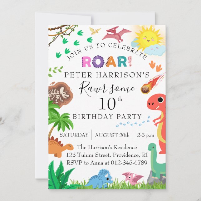Invitación Niños dinosaurios rawizan fiesta de cumpleaños (Anverso)