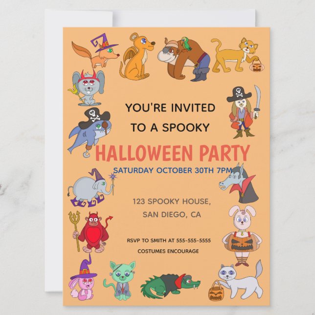 Invitación Niños disfraces Fiesta Halloween (Anverso)