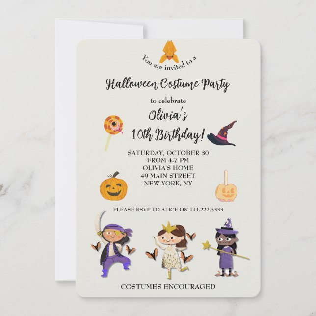 Invitación Niños disfrazados de Halloween Fiesta de cumpleaño (Anverso)