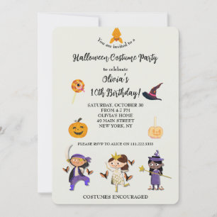 Invitación Niños disfrazados de Halloween Fiesta de cumpleaño