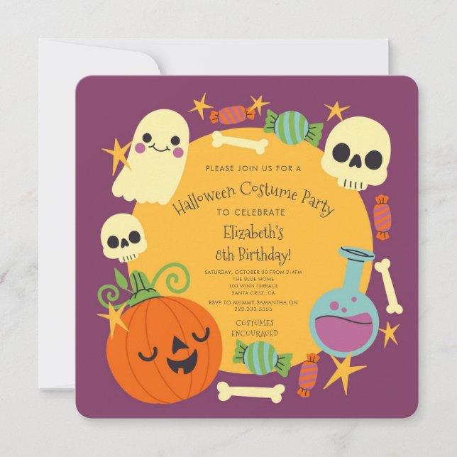 Invitación Niños disfrazados de Halloween Fiesta de cumpleaño (Anverso)