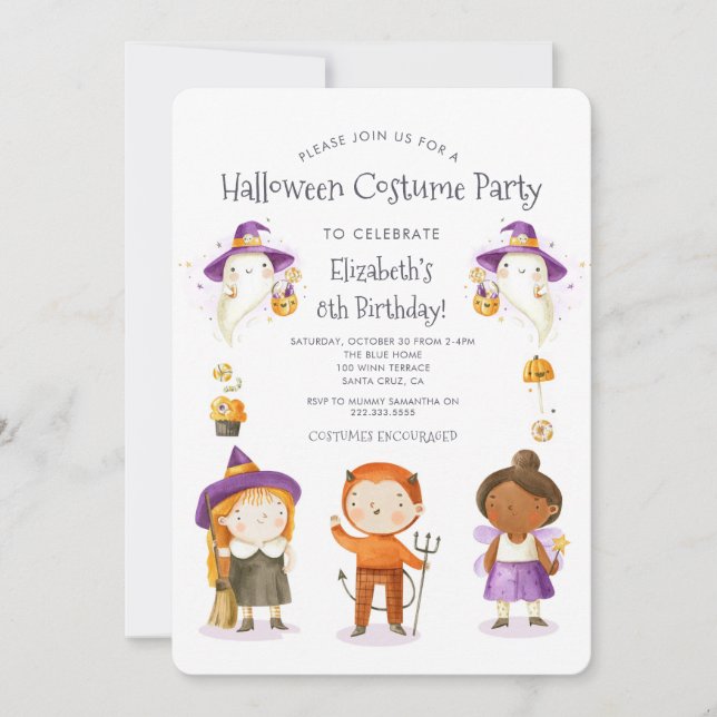 Invitación Niños disfrazados de Halloween Fiesta de cumpleaño (Anverso)