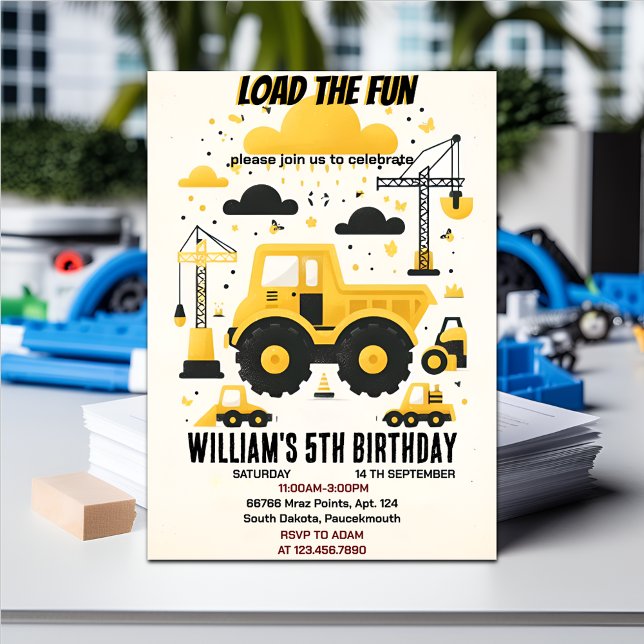 Invitación niños divertidos Camiones simples de construcción  (Subido por el creador)