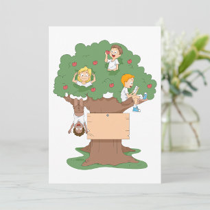 Invitación Niños divertidos jugando en el árbol de Apple