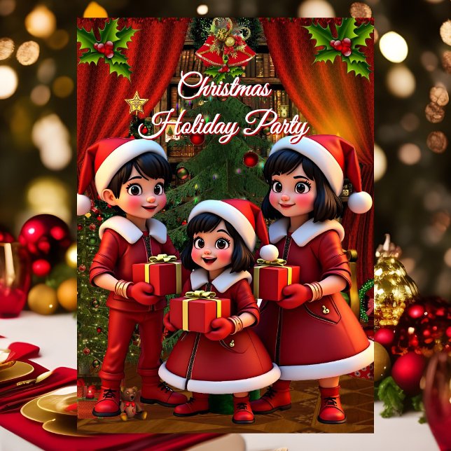 Invitación Niños divertidos Navidades festejan regalos rojos  (Subido por el creador)