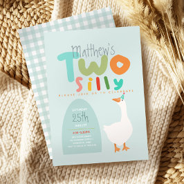 Invitación Niños Dos Primeros Cumpleaños Silly Goose Blue