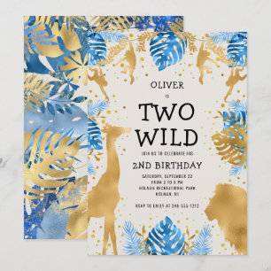 Invitación Niños dos salvajes 2º cumpleaños Blue Ecru Safari