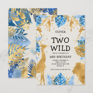 Invitación Niños Dos Salvajes 2do Cumpleaños Azul Ecru Safari