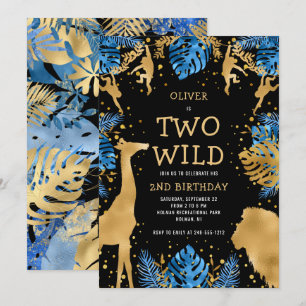Invitación Niños Dos Salvajes 2do Cumpleaños Azul Safari Negr