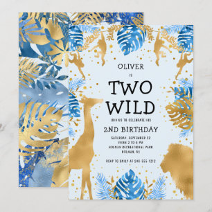 Invitación Niños Dos Salvajes Cumpleaños 2 Safari Azul