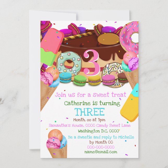 Invitación Niños dulces helados CUALQUIER EDAD fiesta de cump (Anverso)
