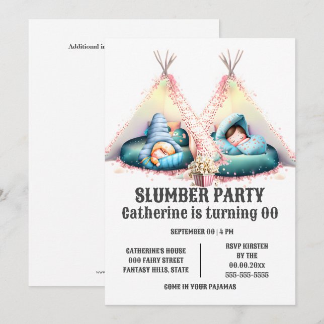 Invitación Niños durmiendo tepe glamando sueño sueño sueño su (Anverso / Reverso)
