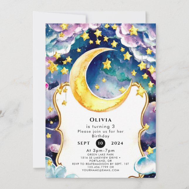 Invitación Niños editables Cumpleaños de la Luna (Anverso)