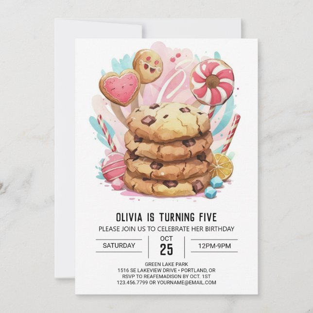 Invitación Niños Editables Fun Cookies Cumpleaños (Anverso)