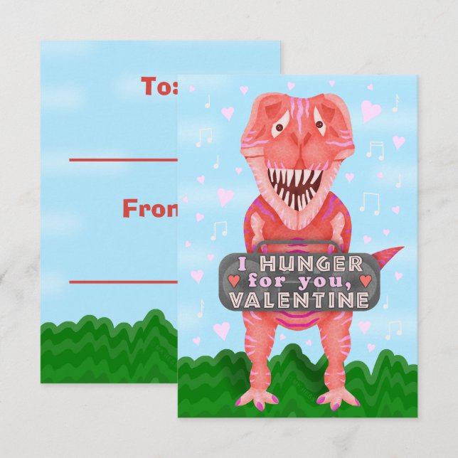 Invitación Niños El día de San Valentín Dinosaurios T-Rex Cut (Anverso / Reverso)