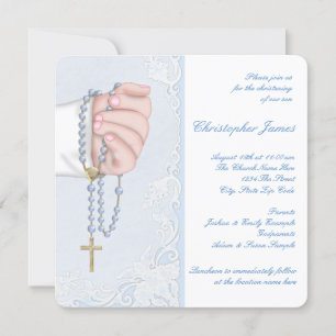 Invitación Niños Elegante Rosario Azul Bebé Bautizo