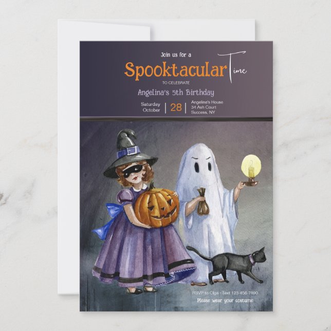 Invitación Niños en la fiesta de cumpleaños de Halloween con  (Anverso)