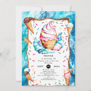 Invitación Niños encantados Cone Ice Cream Cumpleaños