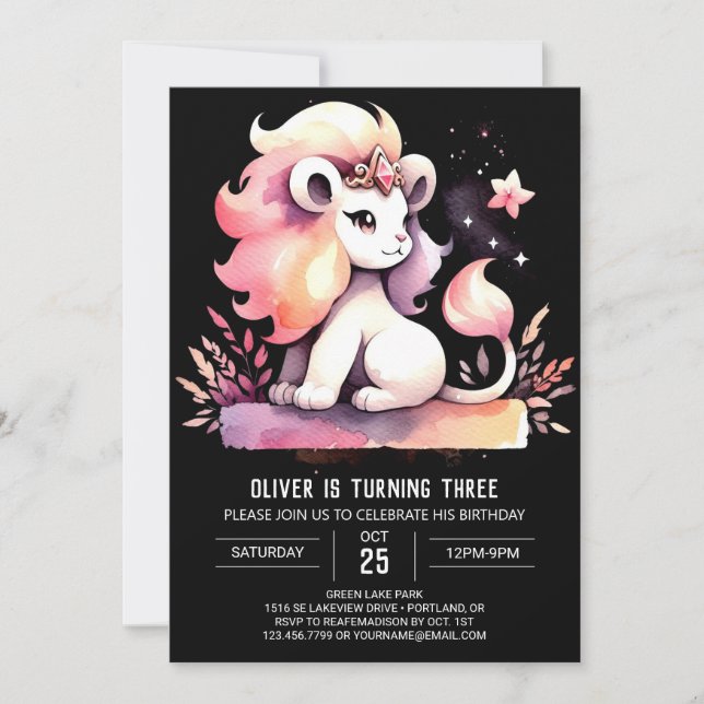 Invitación Niños Encantados Cumpleaños de Leones (Anverso)