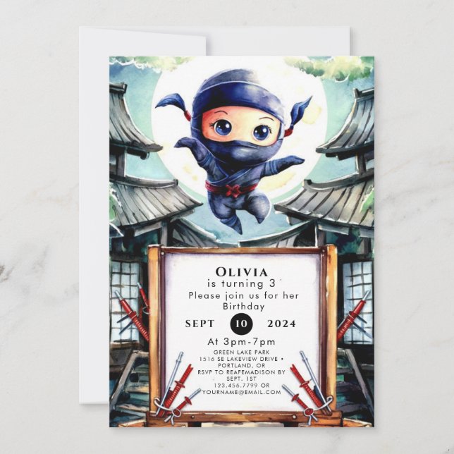 Invitación Niños encantados Ninja Cumpleaños (Anverso)