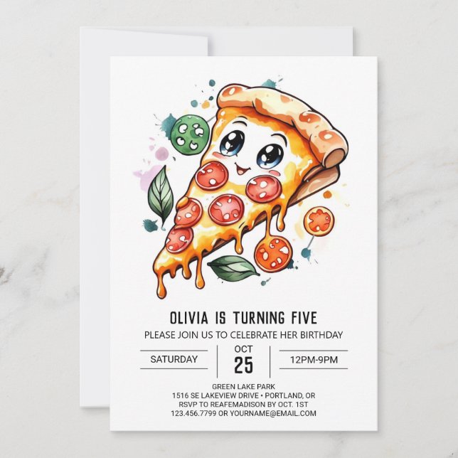 Invitación Niños encantados Pizza Cumpleaños (Anverso)