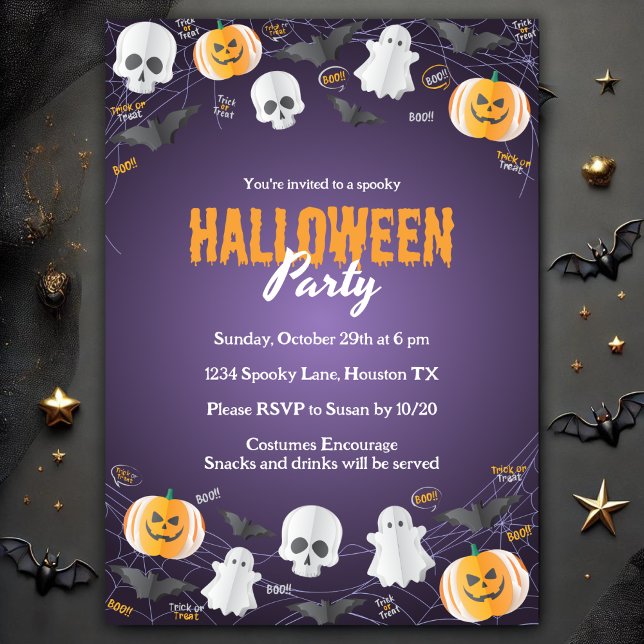 Invitación Niños fantasmagóricos disfrazan Fiesta o tratan Ha (Spooky Kids Costume Party Trick or Treat Halloween Invitation Template)
