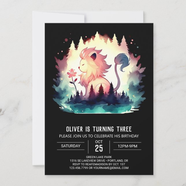 Invitación Niños Fantasy Leon Cumpleaños (Anverso)