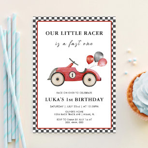 Invitación Niños Fast One Coche de Carreras Antiguo 1er Cumpl