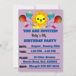 Invitación Niños Fiesta de cumpleaños Globo Feliz León
