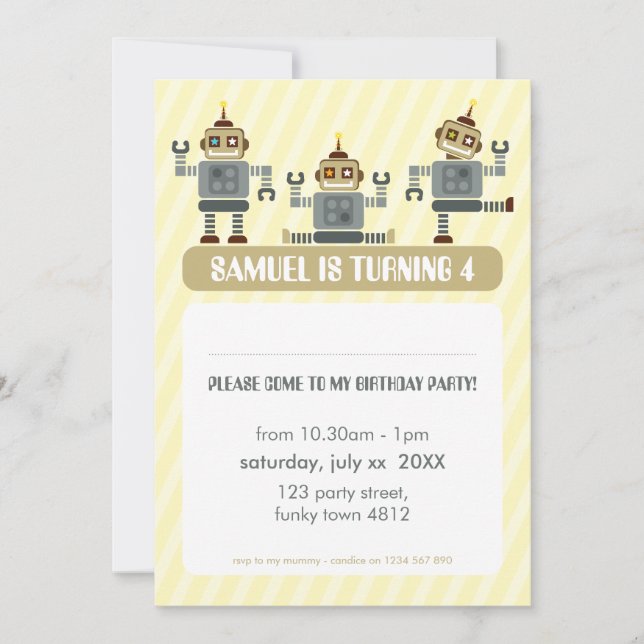 Invitación NIÑOS FIESTA DE CUMPLEAÑOS INVITAN a un trío robot (Anverso)