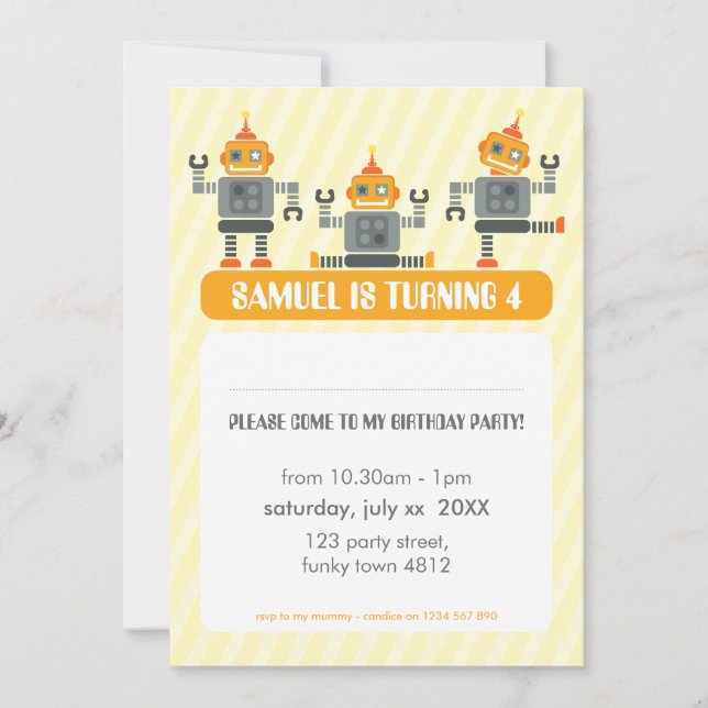 Invitación NIÑOS FIESTA DE CUMPLEAÑOS INVITAN a un trío robot (Anverso)
