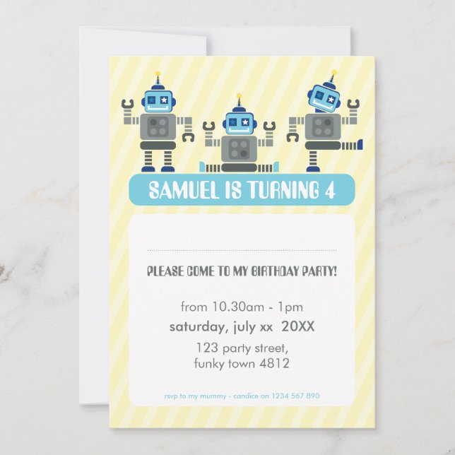Invitación NIÑOS FIESTA DE CUMPLEAÑOS INVITAN a un trío robot (Anverso)