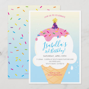 Invitación NIÑOS FIESTA DE CUMPLEAÑOS INVITAR helado retro