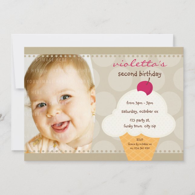Invitación NIÑOS FIESTA DE CUMPLEAÑOS INVITAR lindo helado (Anverso)