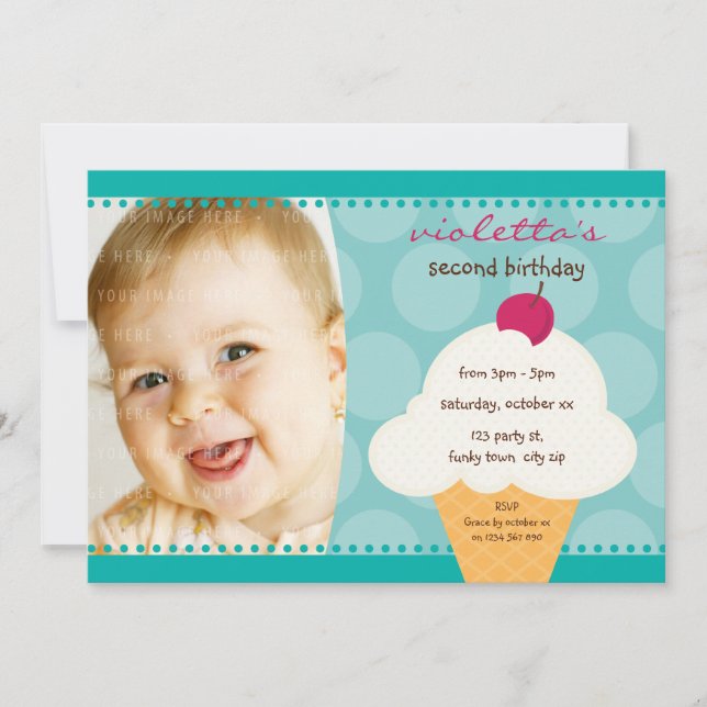 Invitación NIÑOS FIESTA DE CUMPLEAÑOS INVITAR lindo helado (Anverso)