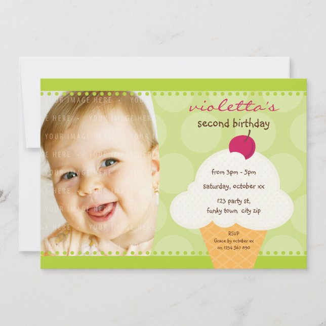 Invitación NIÑOS FIESTA DE CUMPLEAÑOS INVITAR lindo helado (Anverso)
