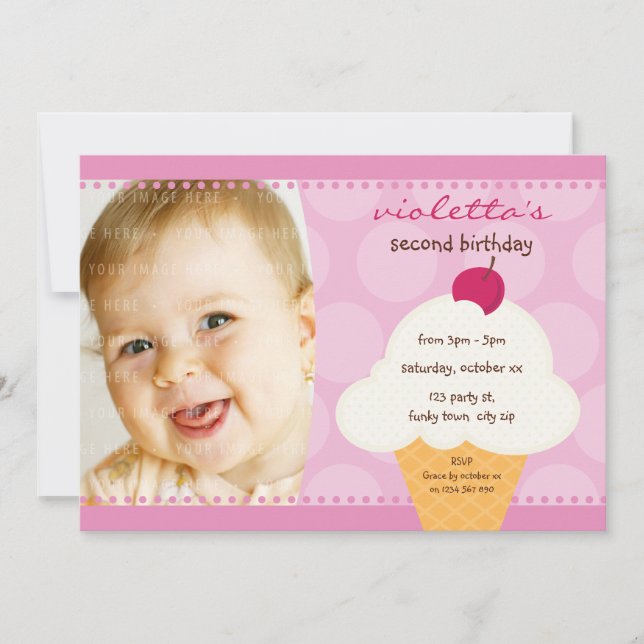 Invitación NIÑOS FIESTA DE CUMPLEAÑOS INVITAR lindo helado (Anverso)