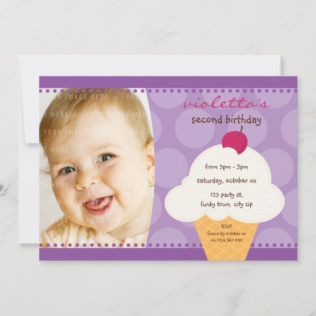 Invitación NIÑOS FIESTA DE CUMPLEAÑOS INVITAR lindo helado (Anverso)