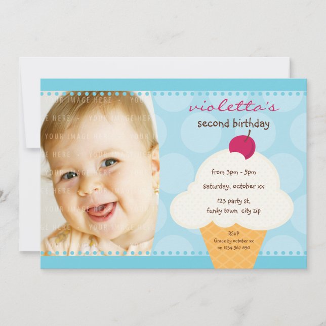 Invitación NIÑOS FIESTA DE CUMPLEAÑOS INVITAR lindo helado (Anverso)