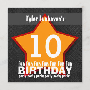 Invitación Niños Fiesta de cumpleaños Naranja rojo negro STAR