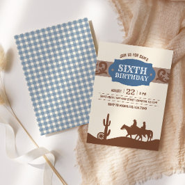 Invitación Niños Fiesta de cumpleaños occidental, azul y marr