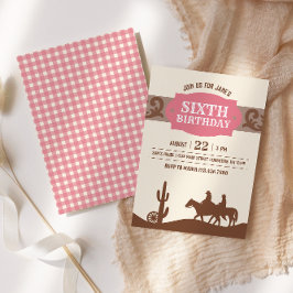 Invitación Niños Fiesta de cumpleaños occidental rosa y marró