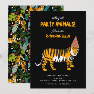 Invitación Niños Fiestas animales de la selva tropical de tig