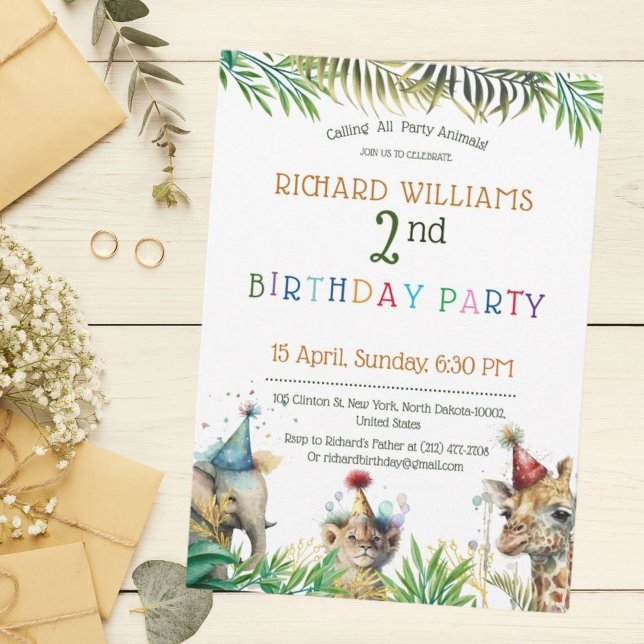 Invitación Niños Fiestas coloridos Animales salvajes Safari C (Subido por el creador)